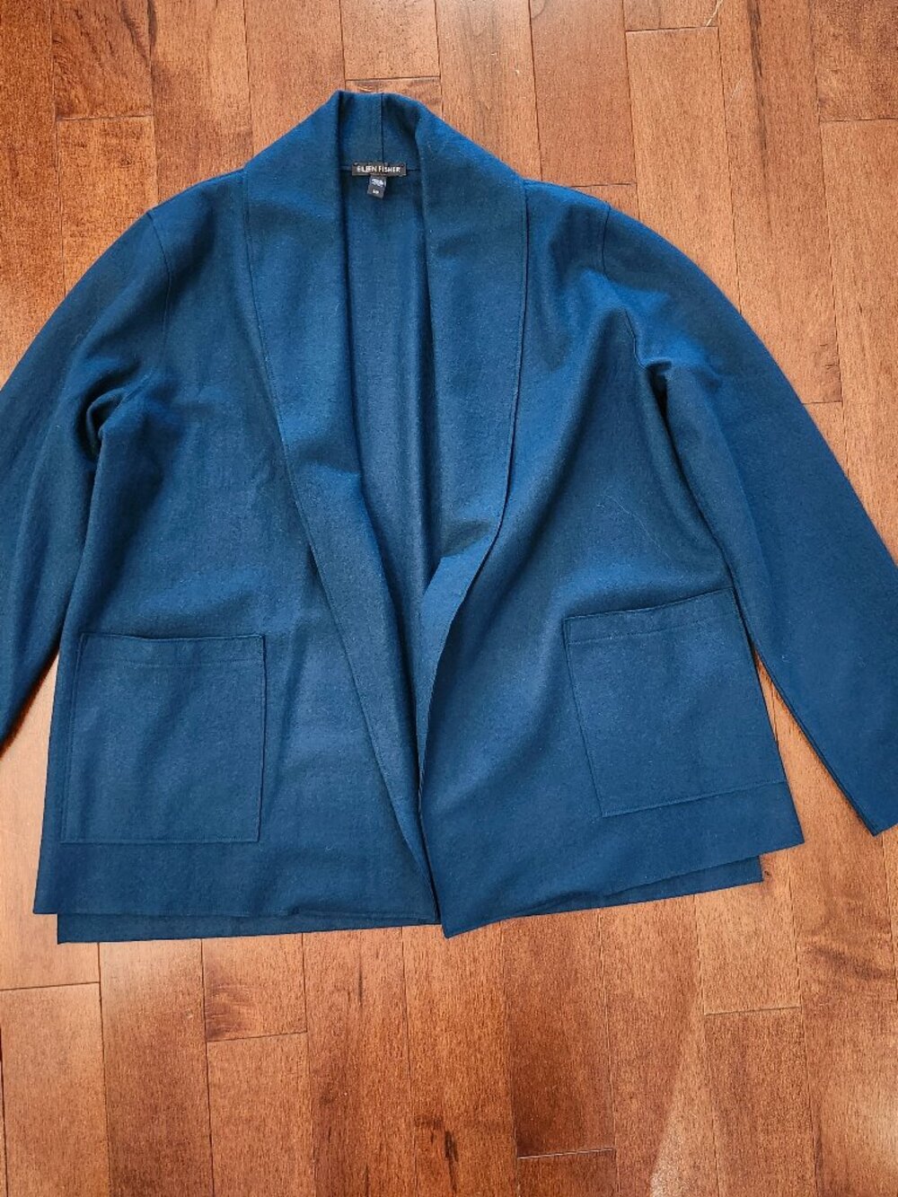 Eileen Fisher women's teal wool open front coat in size small